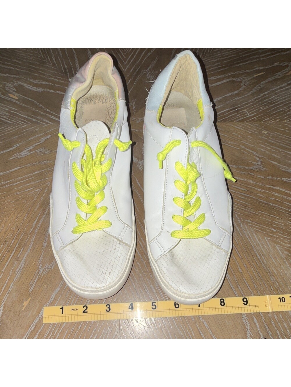 Dolce Vita Women's White/Yellow Low Top Comfort Sneakers Lace Up Size 9